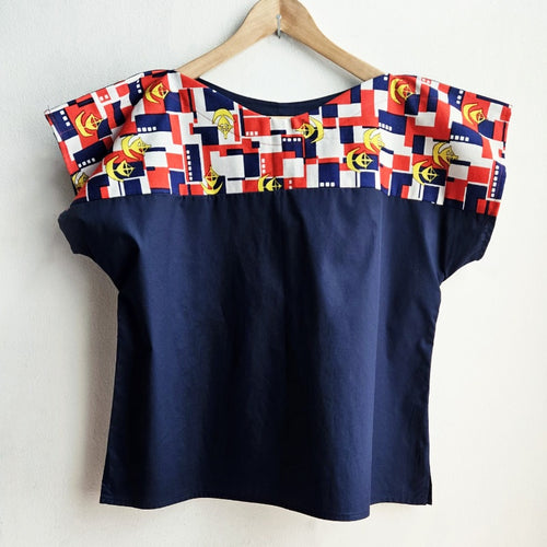 Navy Two Tone Vintage Top Nautical Geometric