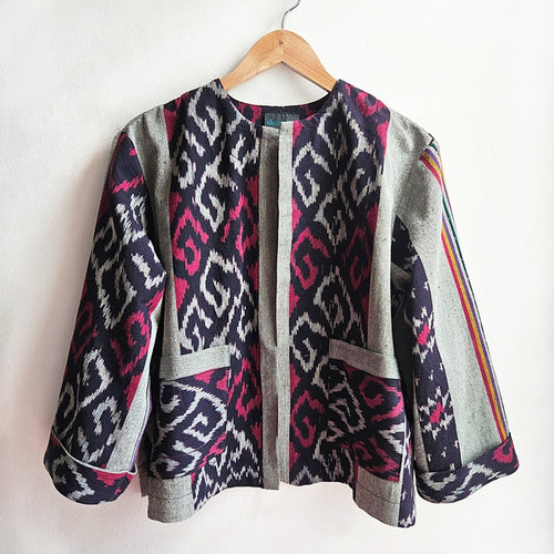 One off Boxy Jacket Ikat Burgundy Large