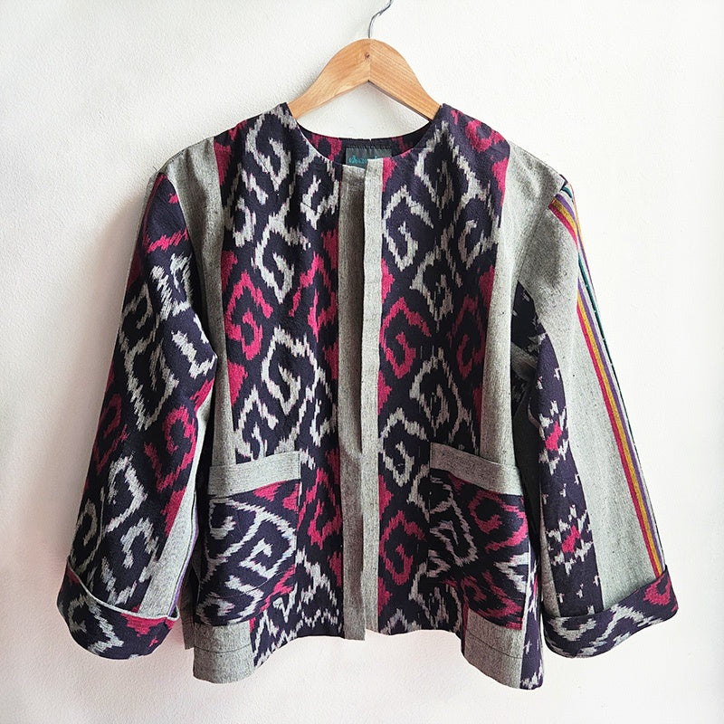 One off Boxy Jacket Ikat Burgundy Large