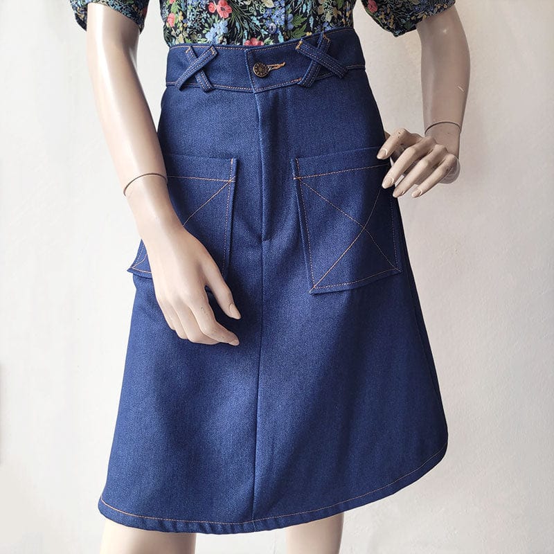 Retro Patch Pocket Denim A-Line Skirt