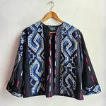 One off Boxy Jacket Ikat Blues Front SMALL