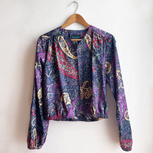 Long Sleeve Bolero Blue and Purple Paisley Cotton One Off