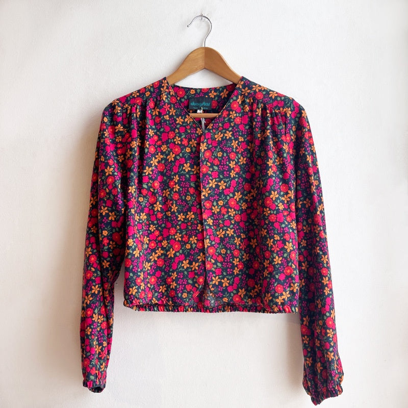 Long Sleeve Bolero Raspberry on Teal Floral Velveteen