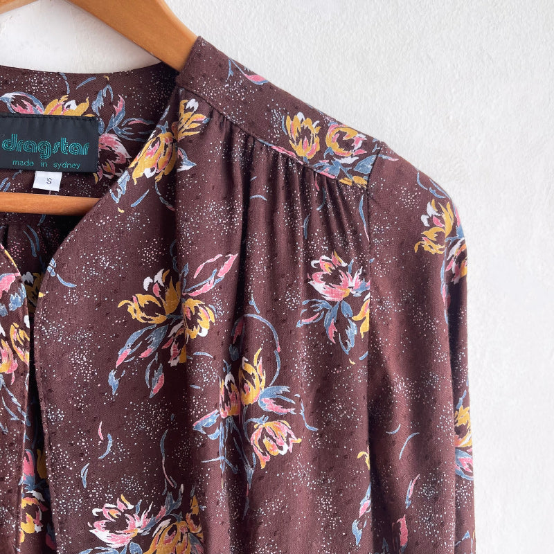 Long Sleeve Bolero 70s Chocolate Floral