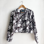 Long Sleeve Bolero Dark Brown with White Flowers