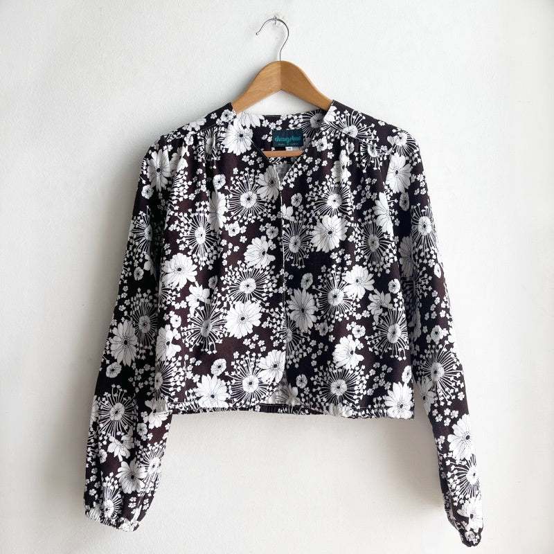 Long Sleeve Bolero Dark Brown with White Flowers