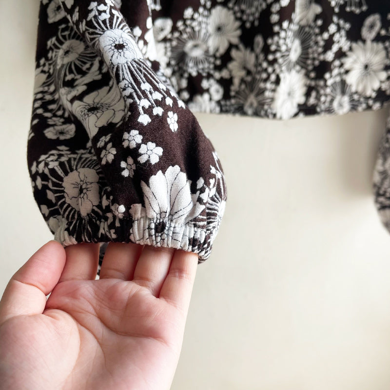 Long Sleeve Bolero Dark Brown with White Flowers