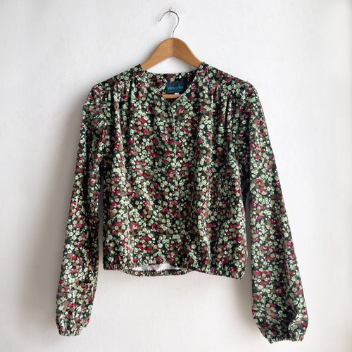 Long Sleeve Bolero 70s Velvet Green and Raspberry Floral