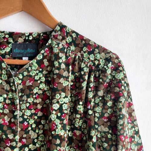 Long Sleeve Bolero 70s Velvet Green and Raspberry Floral