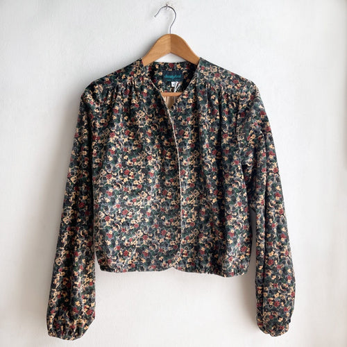 Long Sleeve Bolero 70s Velvet Sage and Rust Floral One Off