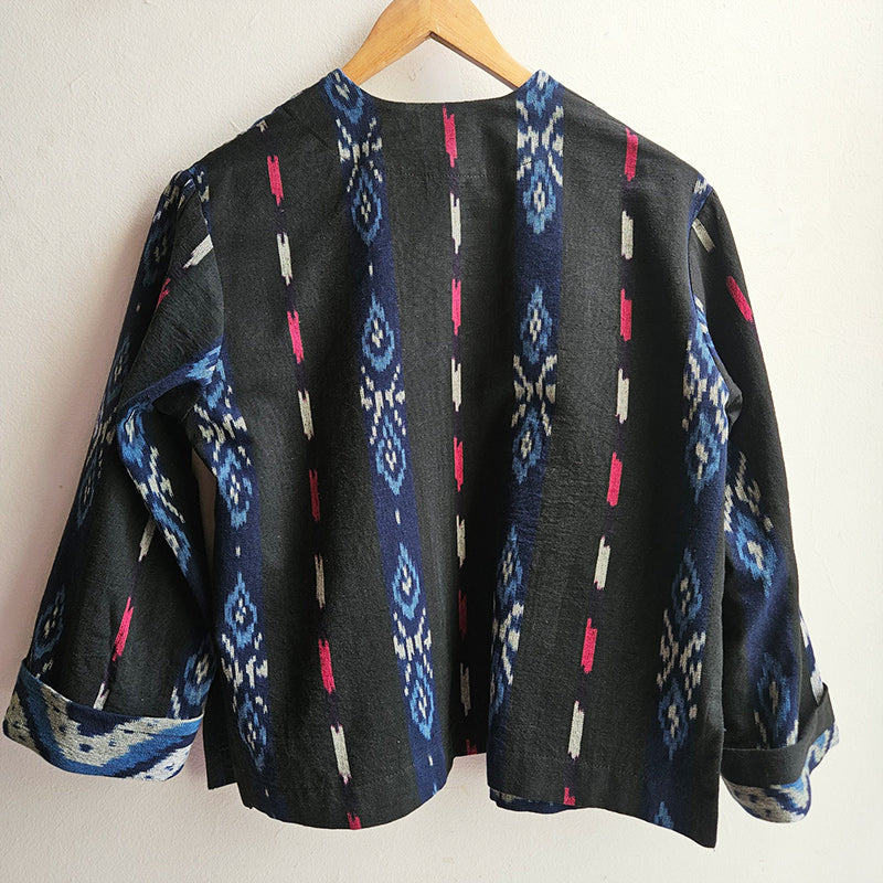 One off Boxy Jacket Ikat Blues Front SMALL