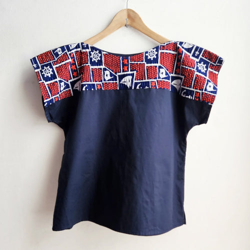 Navy Two Tone vintage Top Nautical with Steering Wheels