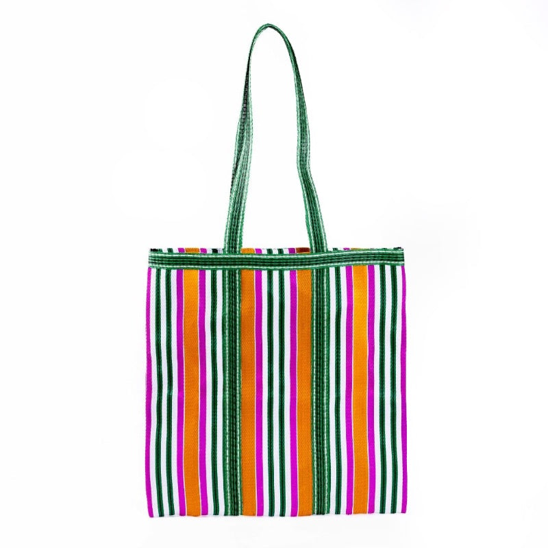 Recycled Plastic Tote Bag - Fuchsia/Green