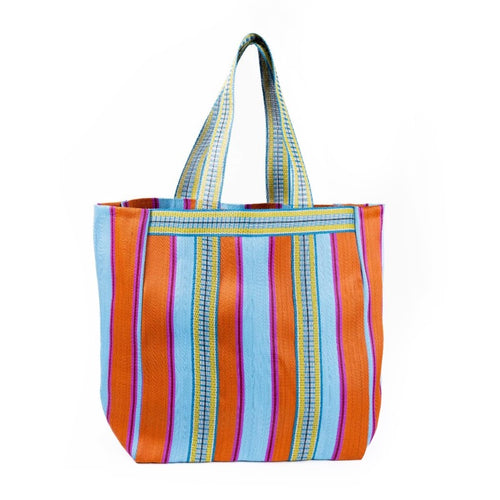 Recycled Plastic Beach Bag - Orange/Aqua