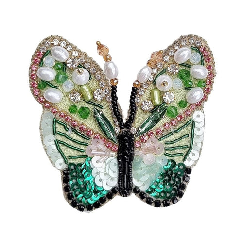 Green Beaded Butterfly Brooch