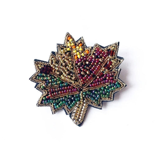 Autumn Leaf Beaded Brooch