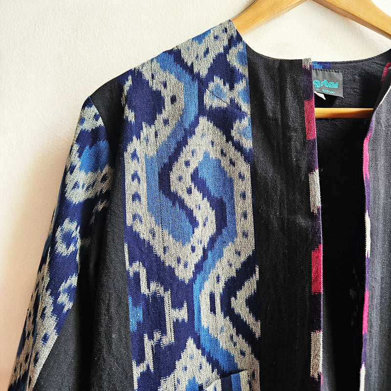 One off Boxy Jacket Ikat Blues Front SMALL