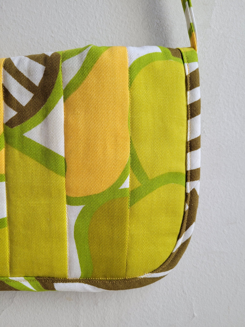 Vintage Fabric Quilted Shoulder Bag - Yellow/Green