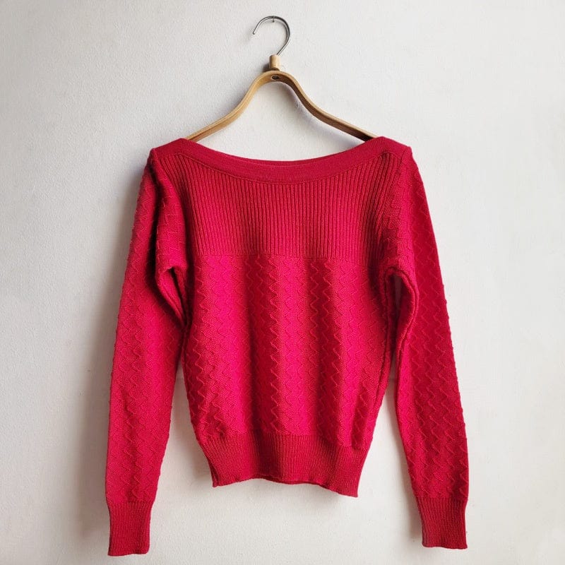 Merino Wool Boatneck RED Zig Zag