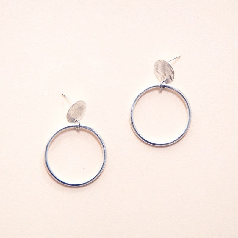 Deco Hoop Stud Earrings - Silver