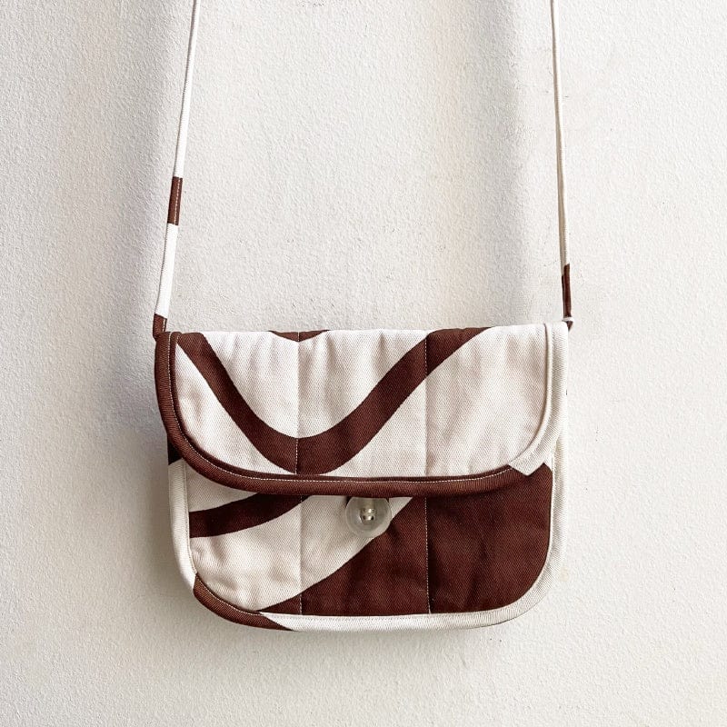 Vintage Fabric Quilted Shoulder Bag - Brown/Cream