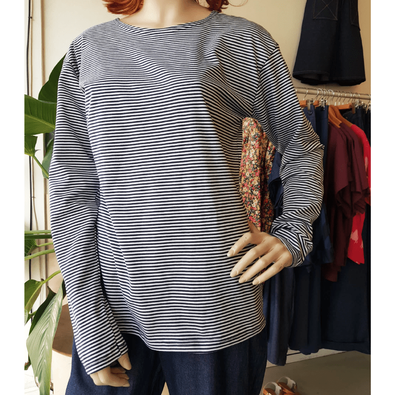 Dragstar LS Cotton Slouchy Tee Thin Black and White Stripe
