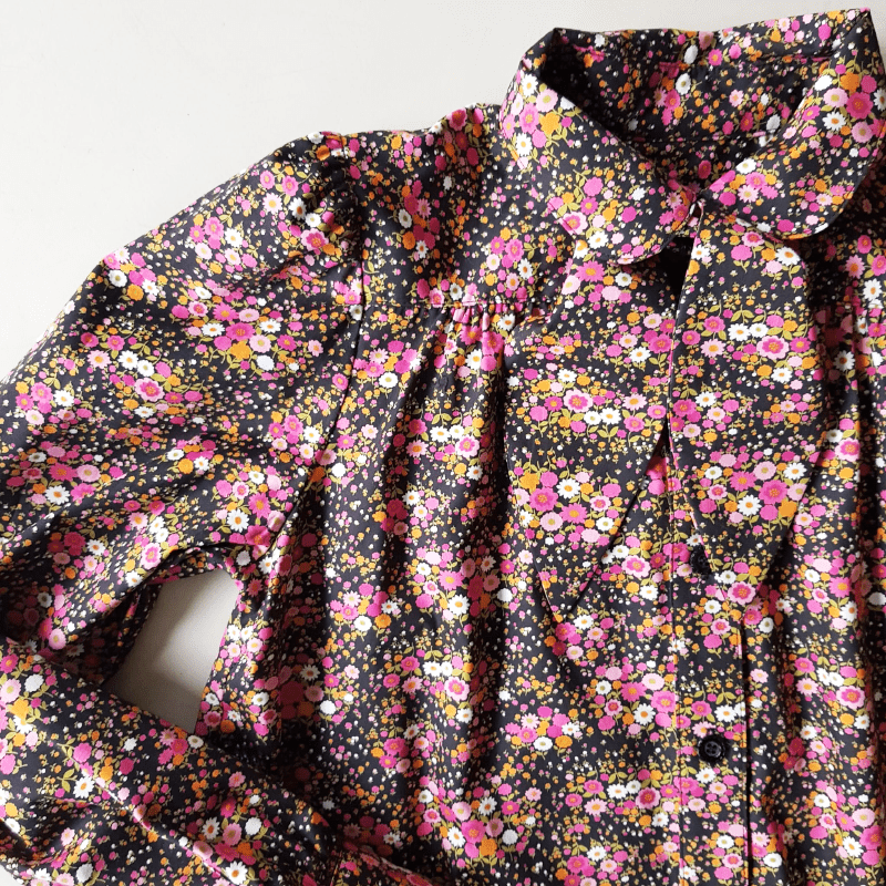 Prairie Shirt with neck tie Black Floral